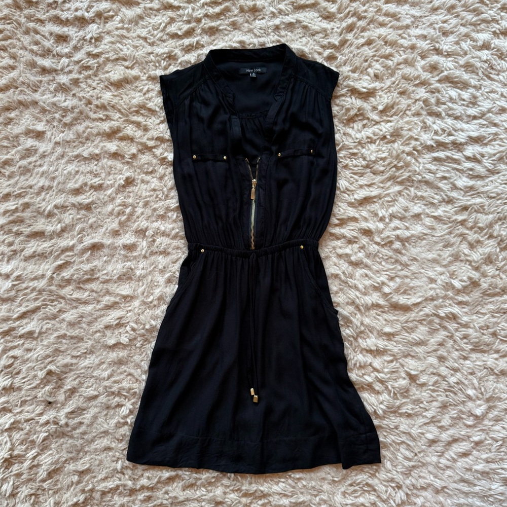 Black sleeveless 1/2 zip dress with gold details Juniors size medium